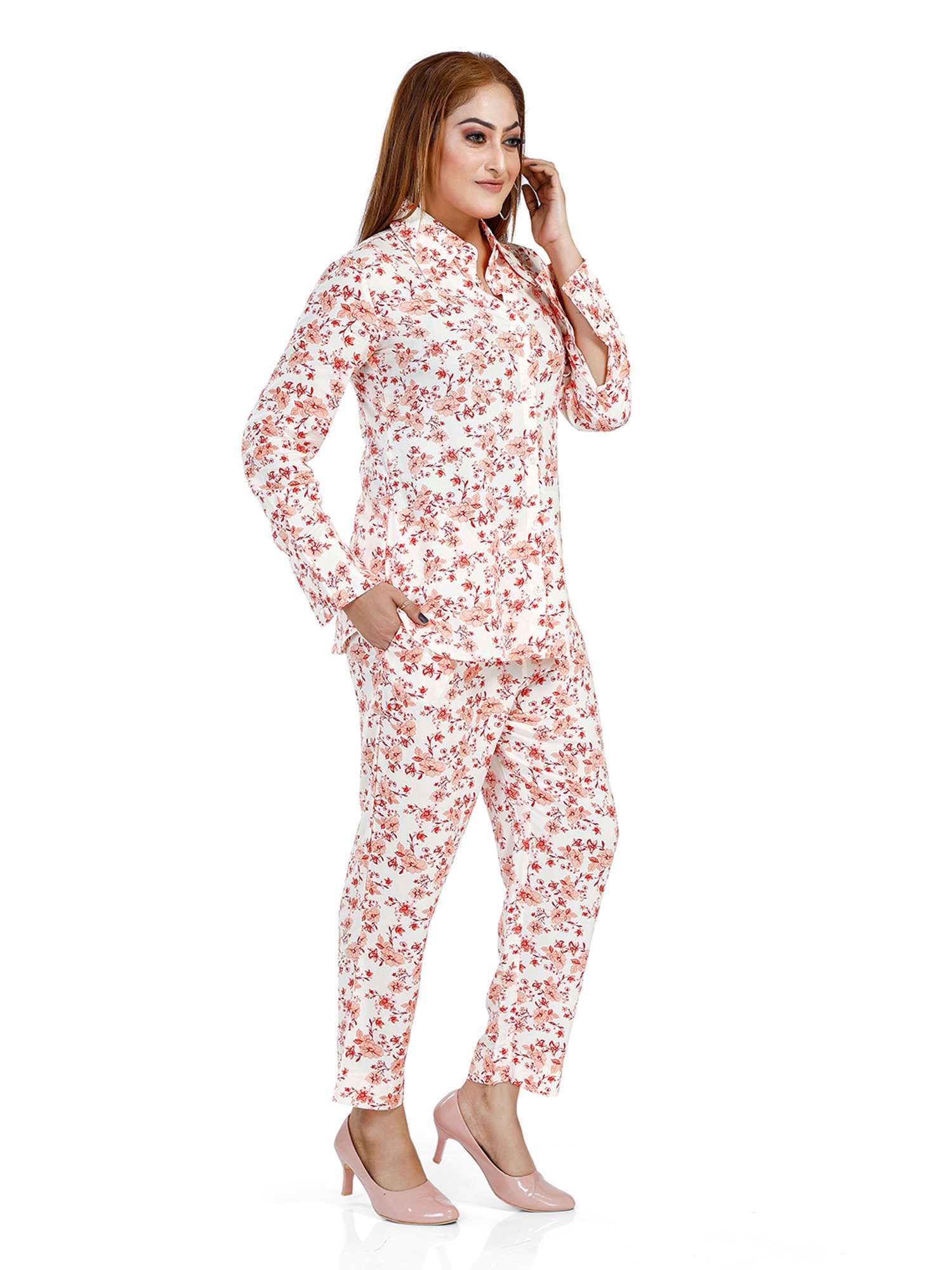 Nino Bambino White & Peach Printed Shirt With Pants