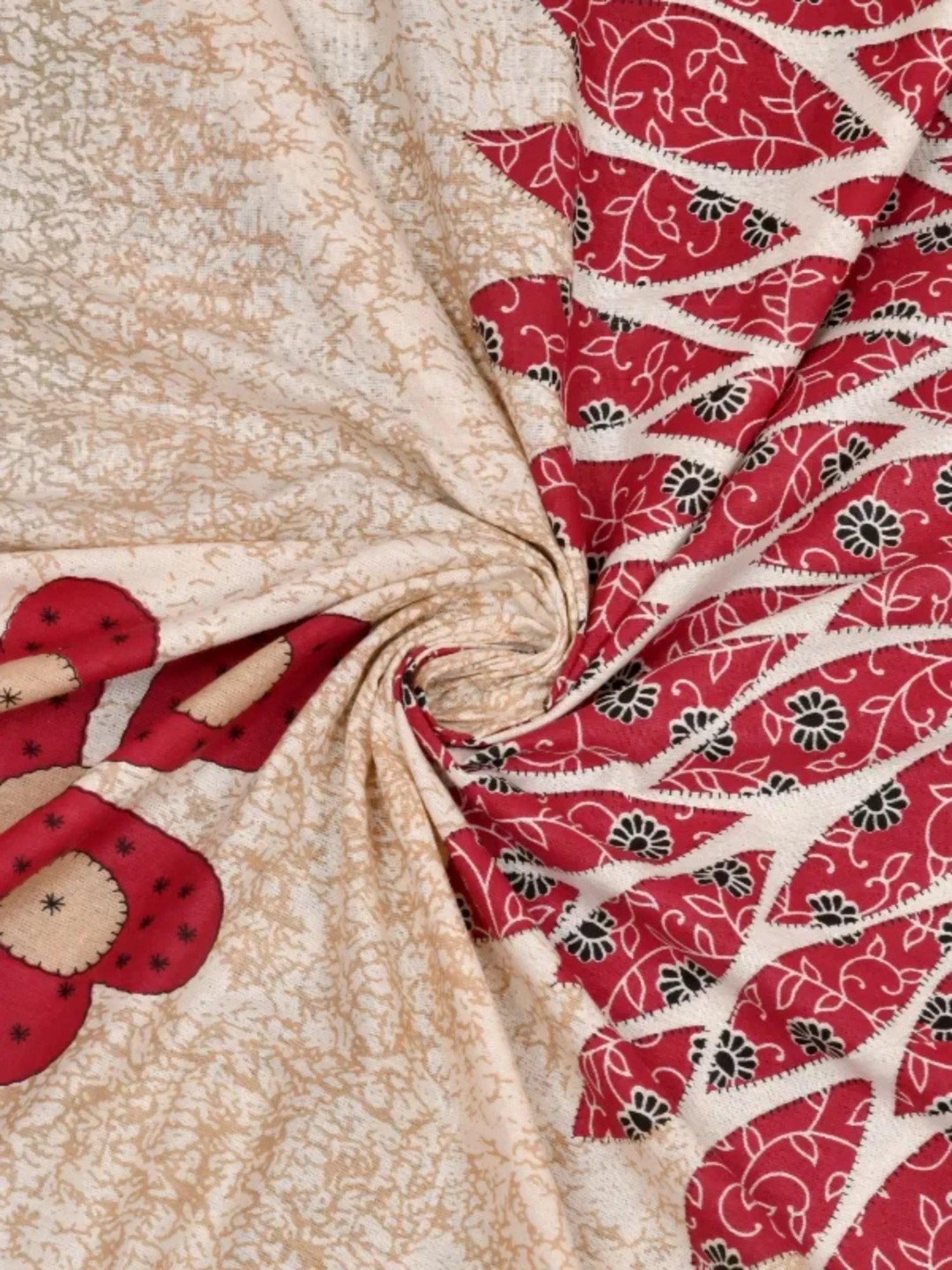 Living Roots Floral Red 240 TC Cotton Bedsheet with 2 Pillow Covers