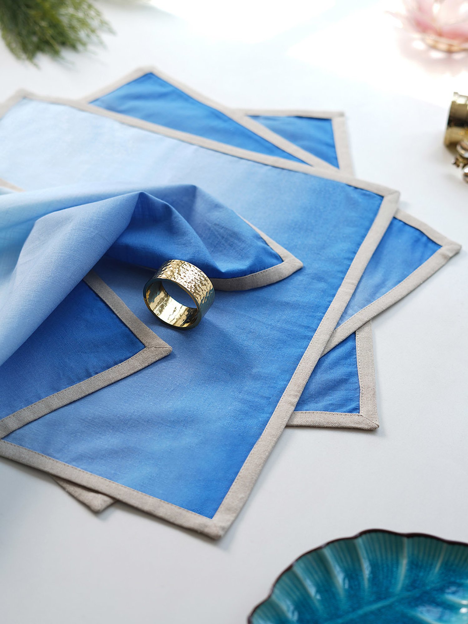 Pure Home and Living Blue Cotton Solid Table Napkins