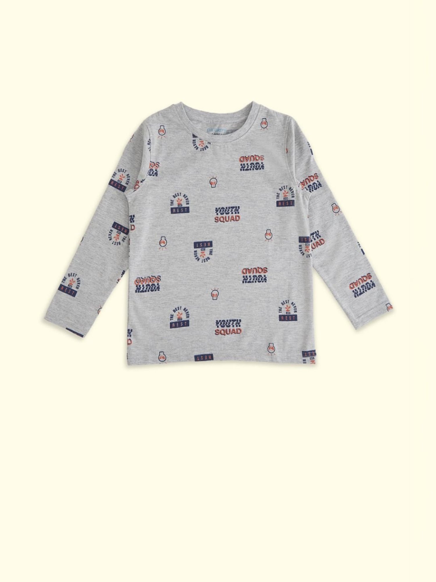 Pantaloons Junior Grey Cotton Printed Full Sleeves T-Shirt