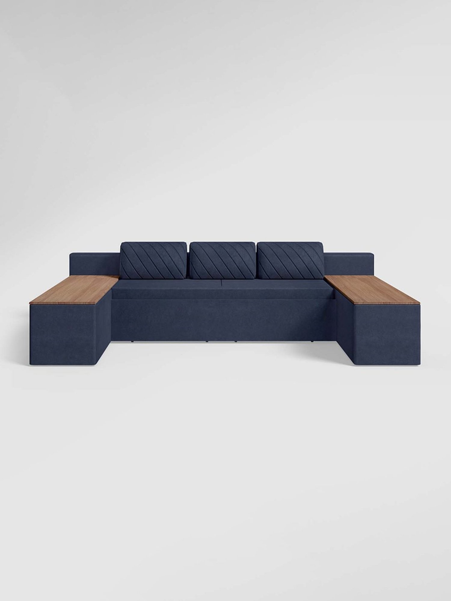 Godrej Interio Attix Quilted Dark Blue Fabric 3 Seater Sofa Cum Bed with Storage
