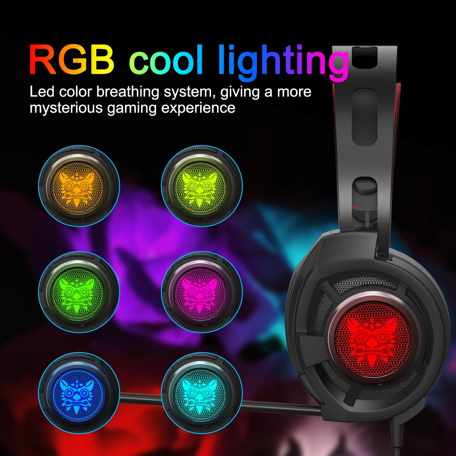 ONIKUMA M190 RGB LED Light Pro Over-Ear 7.1 Surround Sound Noise Cancelling Gaming Headset Headphones Microphone Bundle with 8000 DPI RGB Wired Mouse for PC, MAC, Desktop, Laptop Computer