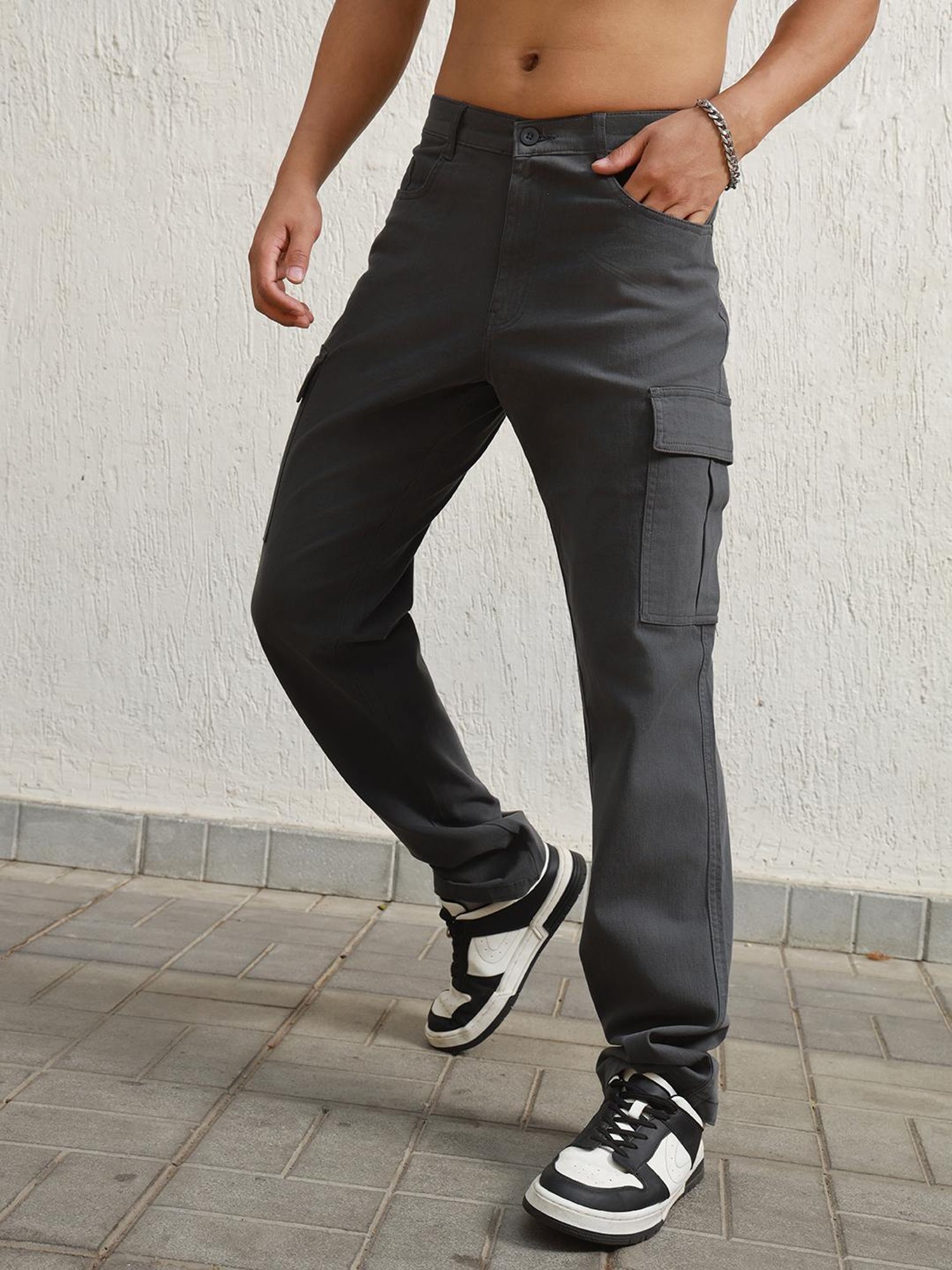 Hubberholme Grey Cotton Loose Fit Mid-Rise Trousers