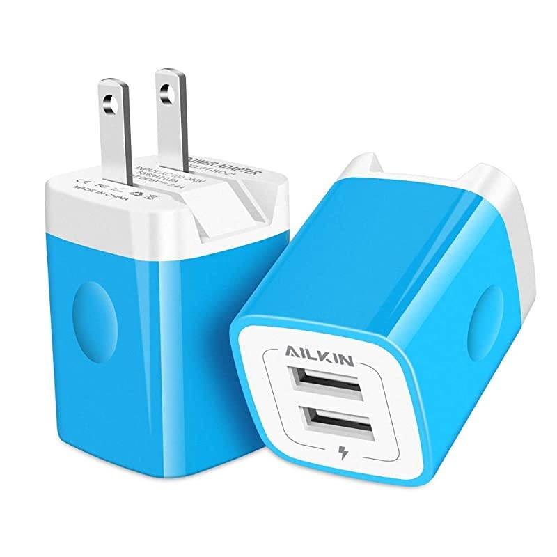 Foldable Charger Block, Dual USB Plug in Wall Charger, Travel Charger Adapter Fast Charging Box Double USB Cube Ports for Pad, Phone XS XR MAX 8 Plus, LG, Pixel, Fire, Blue, Headphone-Blue