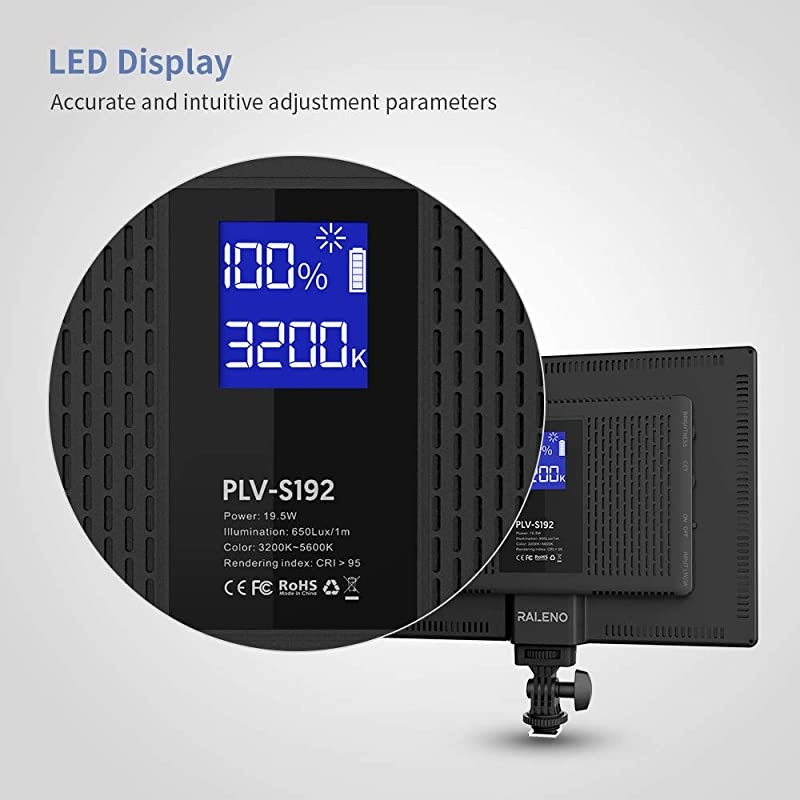 LED Video Soft Light Panel with LCD Display, for All Camera DSLR Photography, Built-in Battery, Dimmable Brightness Bicolor 3200K-5600K CRI 95+, Ultra-Thin for YouTube Studio Portraits Photo