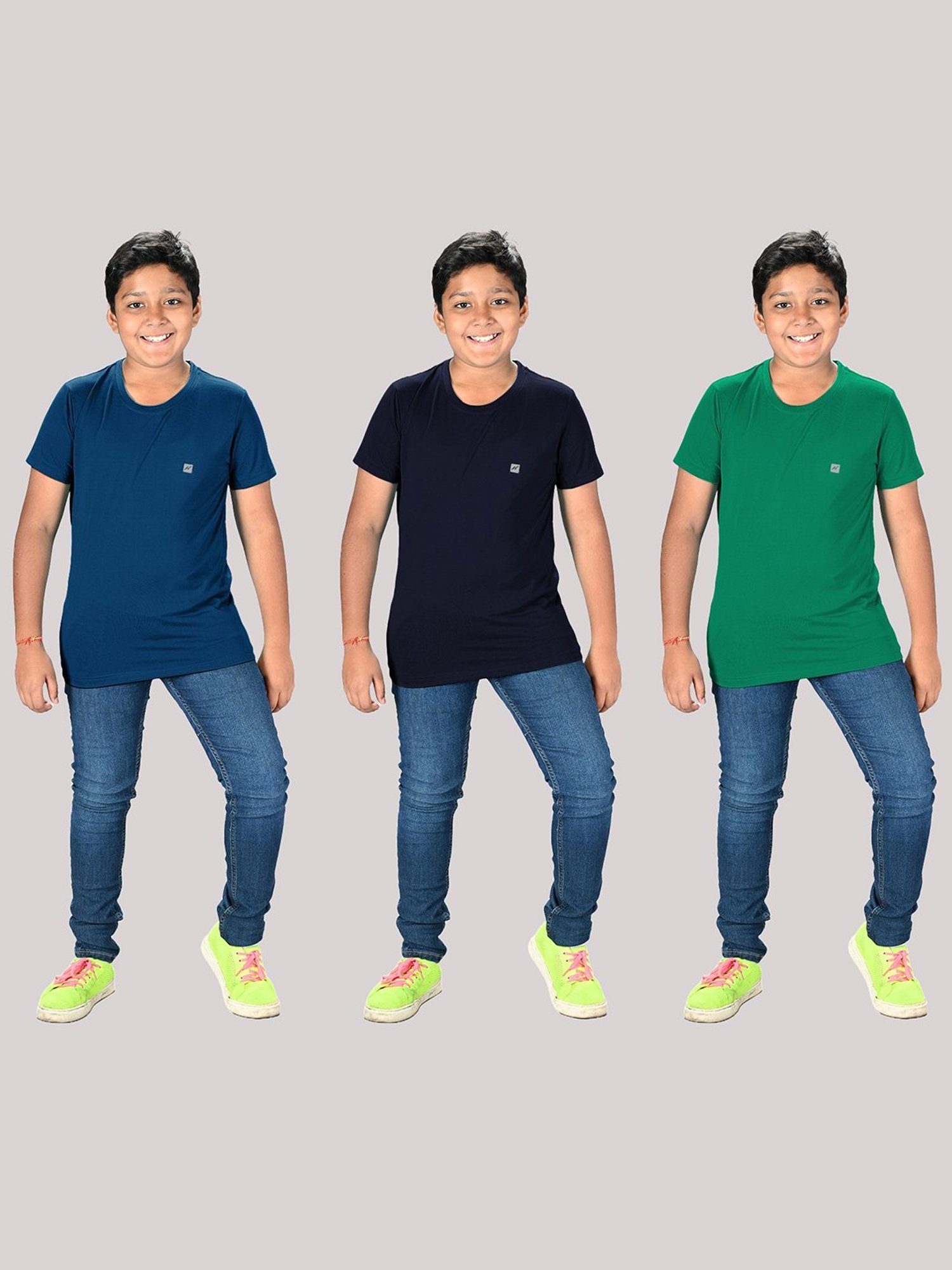 Lux Nitro Boys Blue & Green Solid T-Shirt (Pack Of 3)