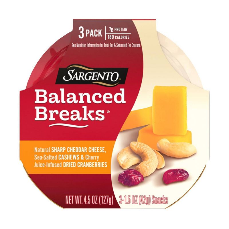 Sargento Balanced Breaks Natural Sharp Cheddar, Sea-Salted Cashews & Cherry Juice-Infused Dried Cranberries - 3pk/1.5oz