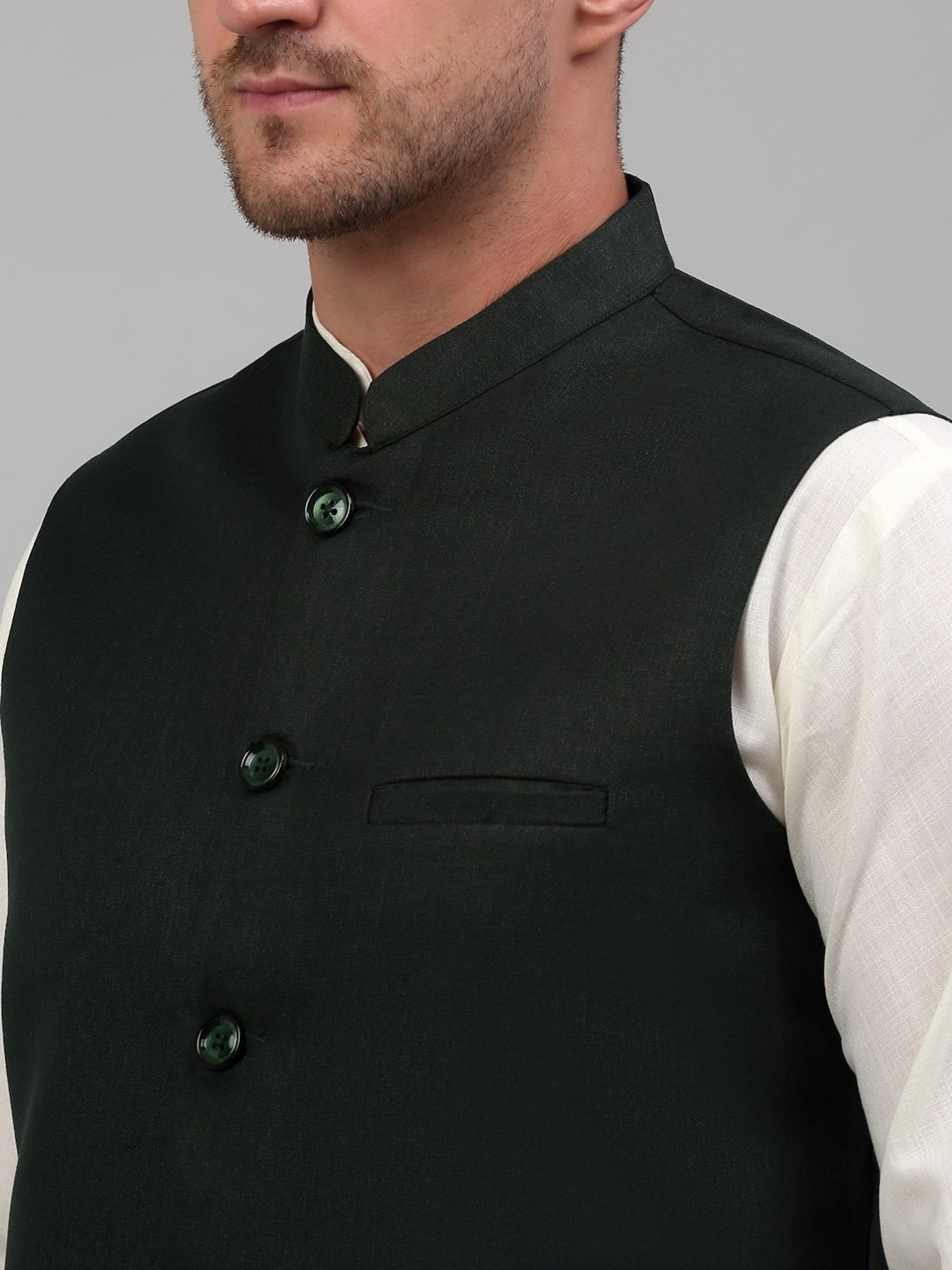 Jompers Olive Regular Fit Nehru Jacket