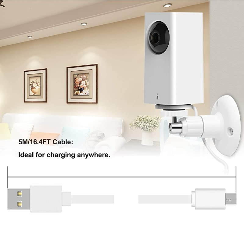 Extension Power Cable for Wyze Cam Pan WyzeCam Kasa Cam YI Dome Home Camera Furbo Dog NestCam Indoor Blink Netvue Durable Charging Flat Cable for Home Security Camera