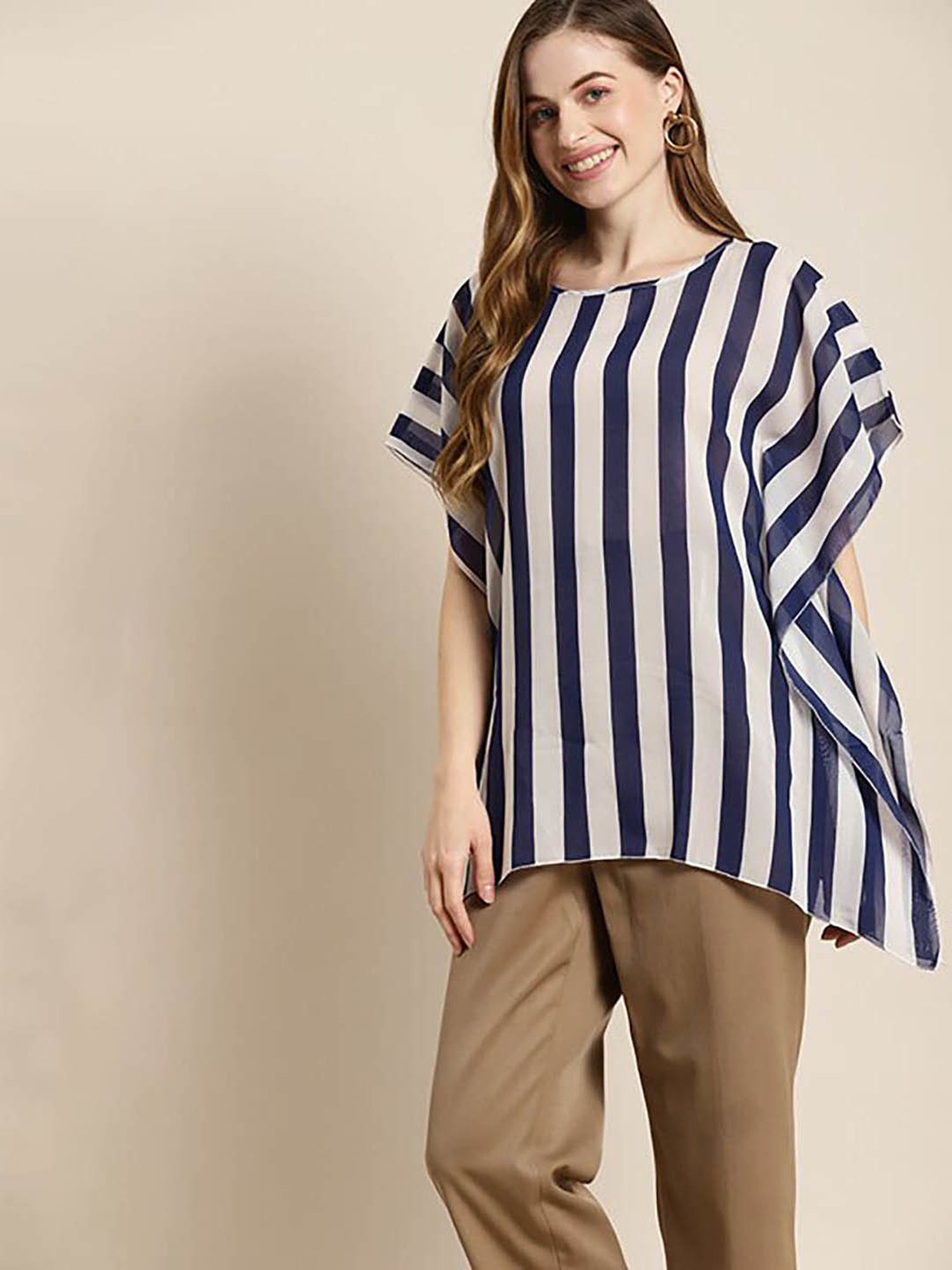 Qurvii Navy & White Striped Kaftan Top