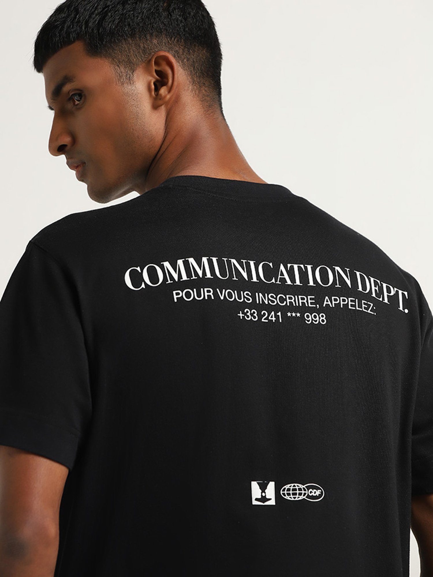 Studiofit by Westside Black Text Embossed Relaxed Fit T-Shirt