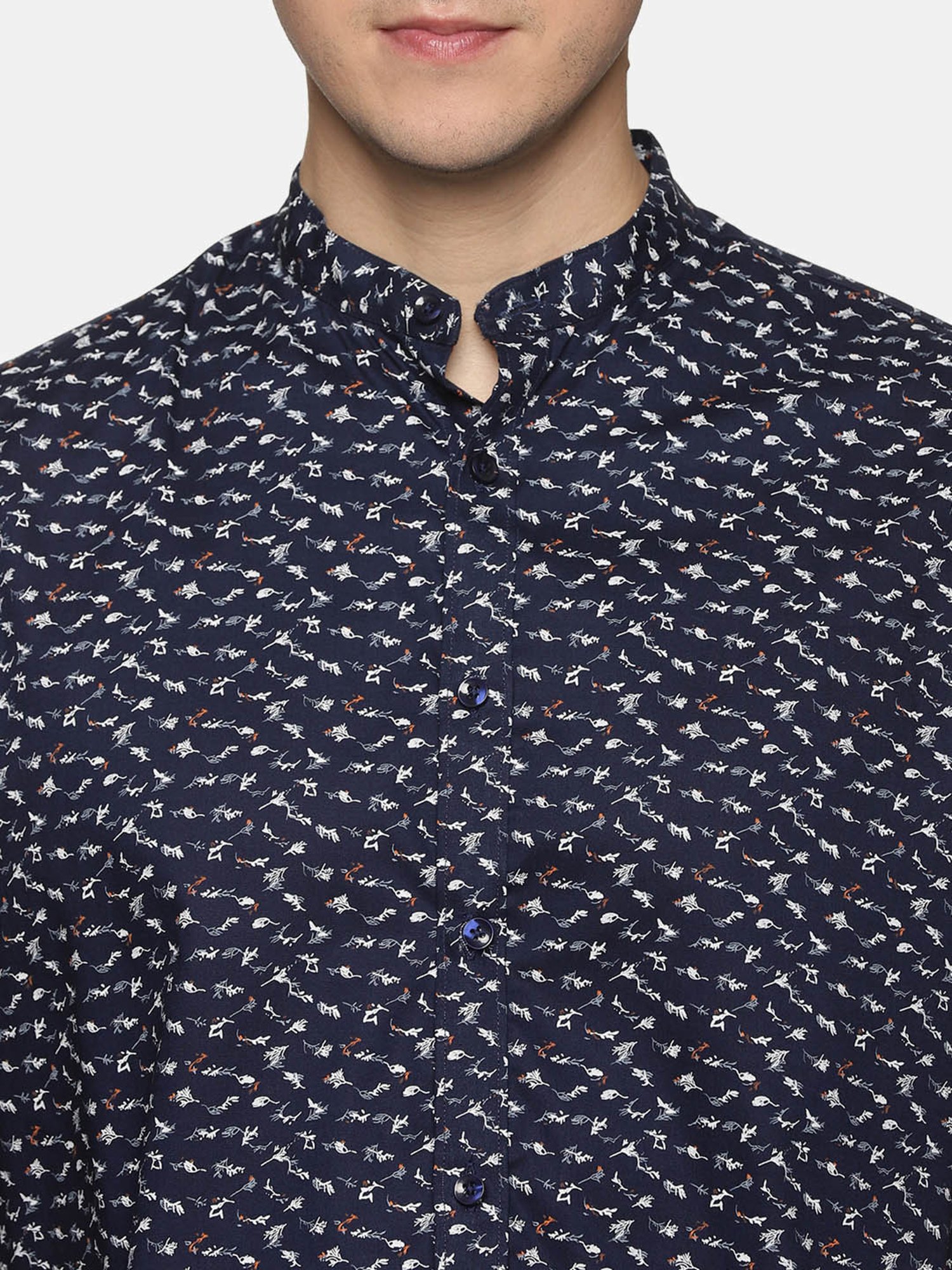 Don Vino Navy Slim Fit Printed Shirt