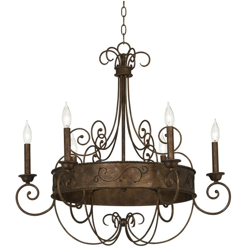Franklin Iron Works Rust Bronze Candelabra Chandelier 30" Wide Rustic Metal 6-Light Fixture for Dining Room House Foyer Kitchen