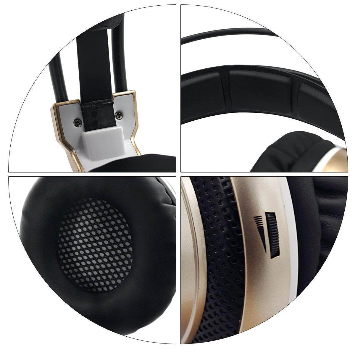 SADES Arcmage Gold Stereo Gaming Headphones With LED Lighting 3.5mm with Microphone for PC Mac PS4 Laptop