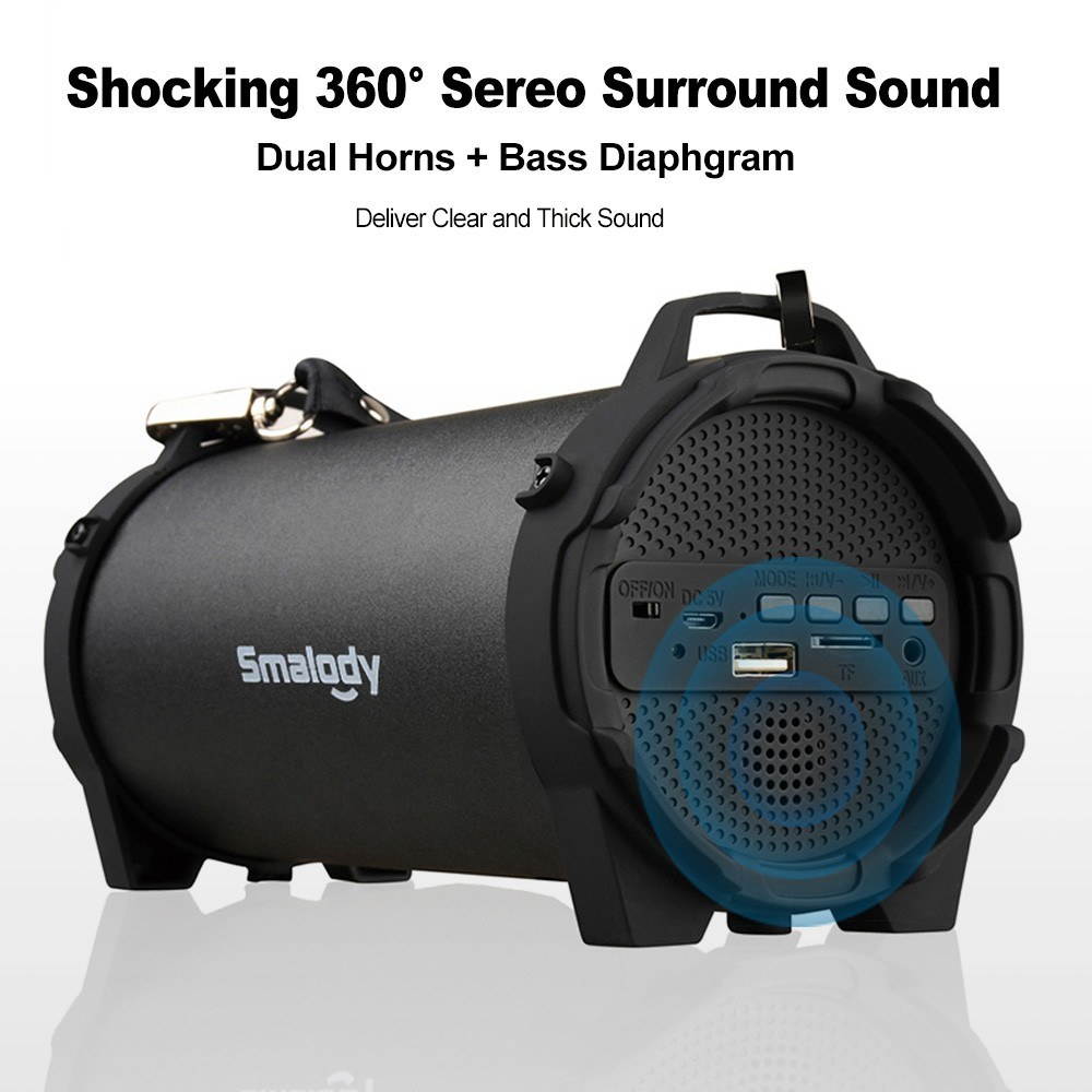 Smalody SL-10 Wireless Bluetooth Speaker Outdoor Soundbox 10W Stereo Bass Subwoofer Support FM Radio TF U Drive AUX IN w/ Mic Webbing Strap