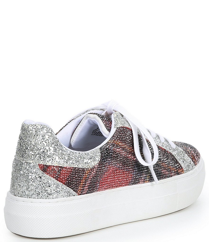 Betsey Johnson Lindsay Plaid Glitter Jewel Embellished Lace-Up Sneakers
