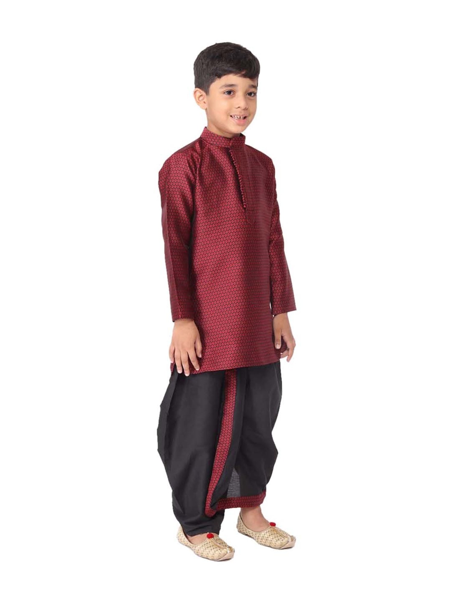 TABARD Kids Maroon & Black Printed Kurta Set