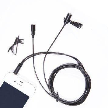 Movo PM20 Dual-Headed Lavalier Lapel Clip-on Omnidirectional Condenser Microphone (for Dual Mono or Stereo Recording) for Apple iPhone, iPad, iPod Touch, Android and Windows Smartphones