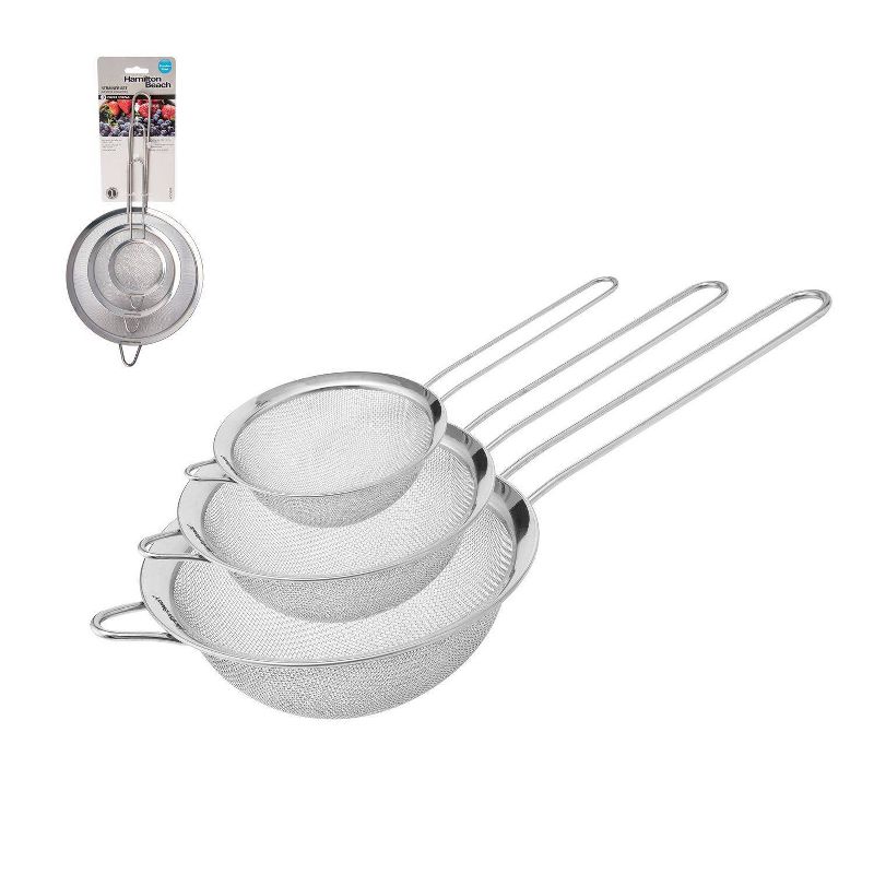Hamilton Beach 3pc Stainless Steel Mesh Strainer Set - Silver