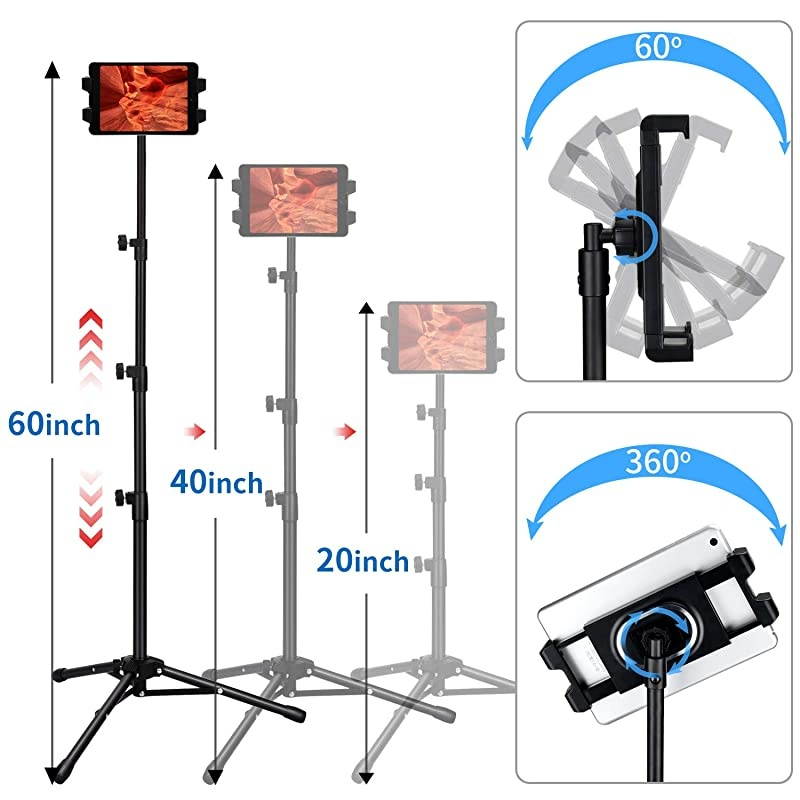 Tripod Mount stand tripodPhone Floor Stand Height Adjustable 20 to 67 Inch Tablet Stand for Pro 129 11 and Others Within 55129 Inch Carrying Case and Mini Stand Includeed