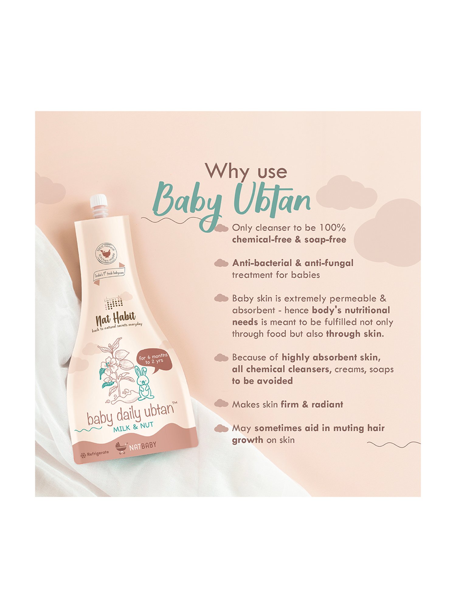 Nat Habit Milk & Nut Baby Daily Ubtan Body Scrub for 6 Months to 2 Years - 80 gm