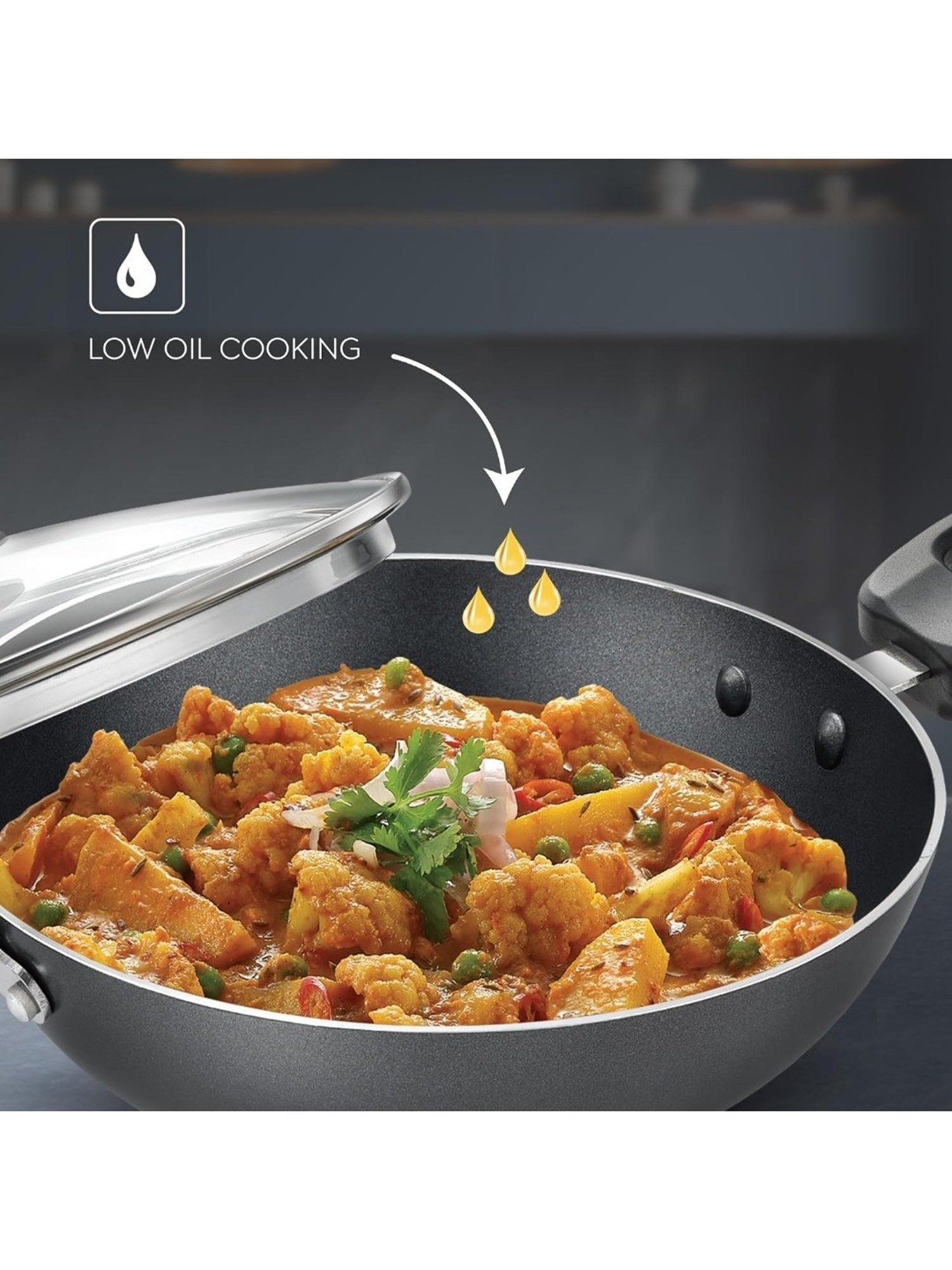 JUDGE Everyday Black Aluminium 20 cm Deep Appachatty With Lid (0.8 L)