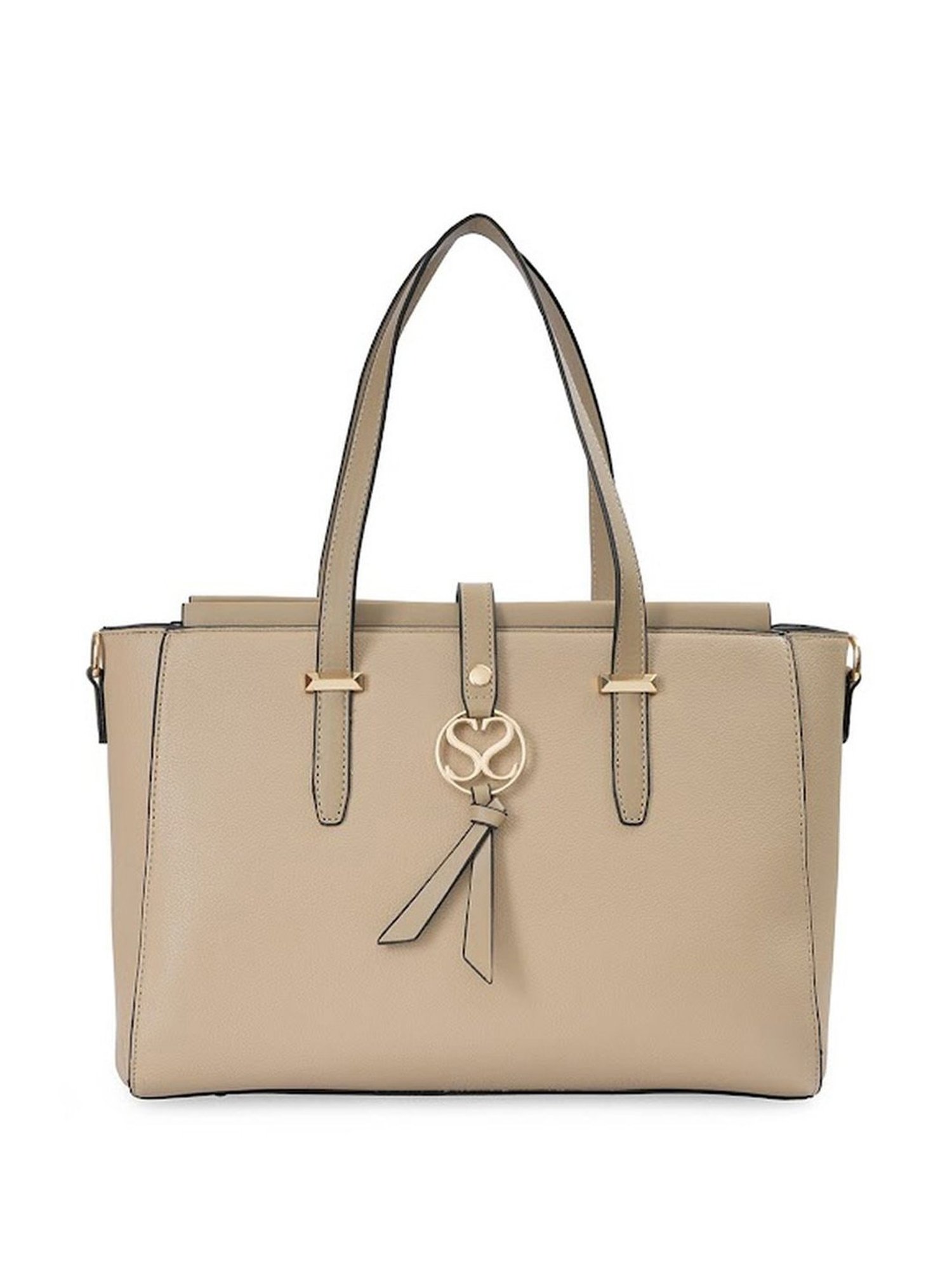 Sugarush Carly Beige PU Solid Shoulder Handbag