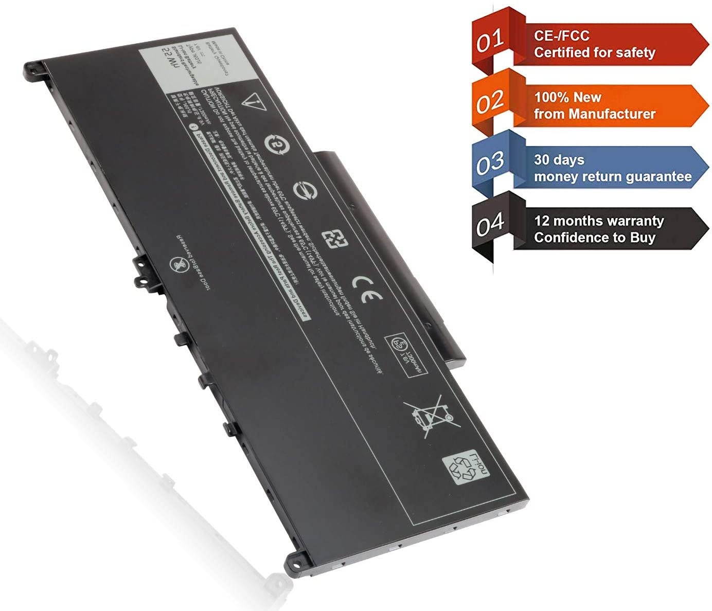 J60J5 Laptop Battery Compatible with Dell Latitude E7470 E7270 7470 7270 P/N: MC34Y 0MC34Y 1W2Y2 242WD GG4FM 0GG4FM WYWJ2 451-BBSX 451-BBSY 451-BBSU 7.6V 55Wh Notebook Battery