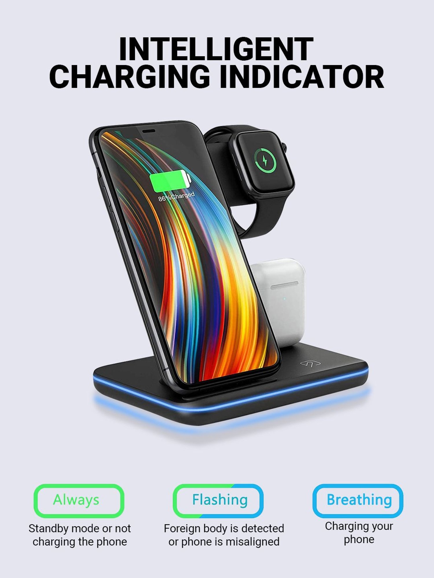 UNIGEN UNIDOCK 3-in-1 Fast 15W Wireless Charging Station (Black)