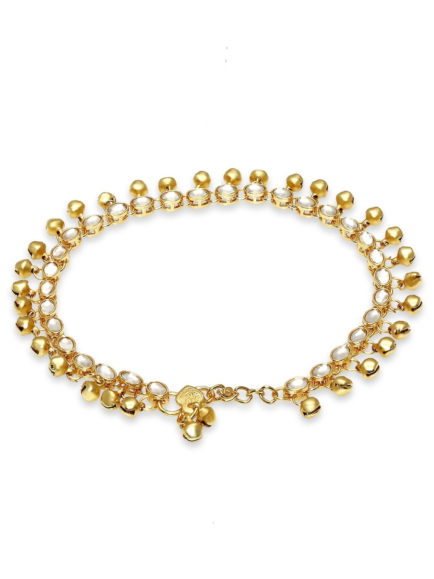 OOMPH Gold Tone Kundan Ethnic Anklets in Pair