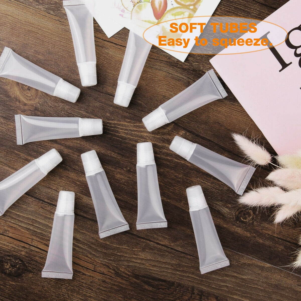 50Pcs 10ml Lip Gloss Balm Empty Soft Tubes Clear Cosmetic Containers Refillable