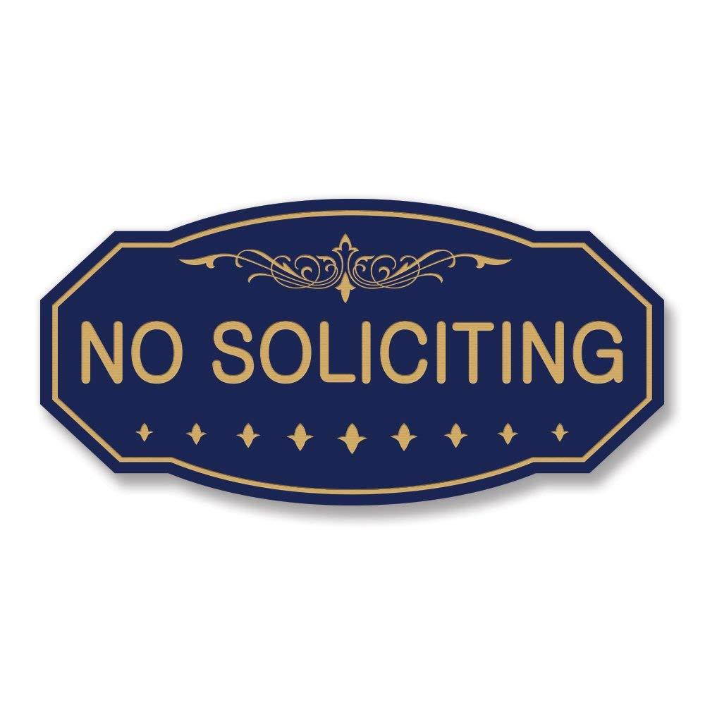NO SOLICITING Victorian Door/Wall Sign (Blue/Gold) - Medium 4" x 8"
