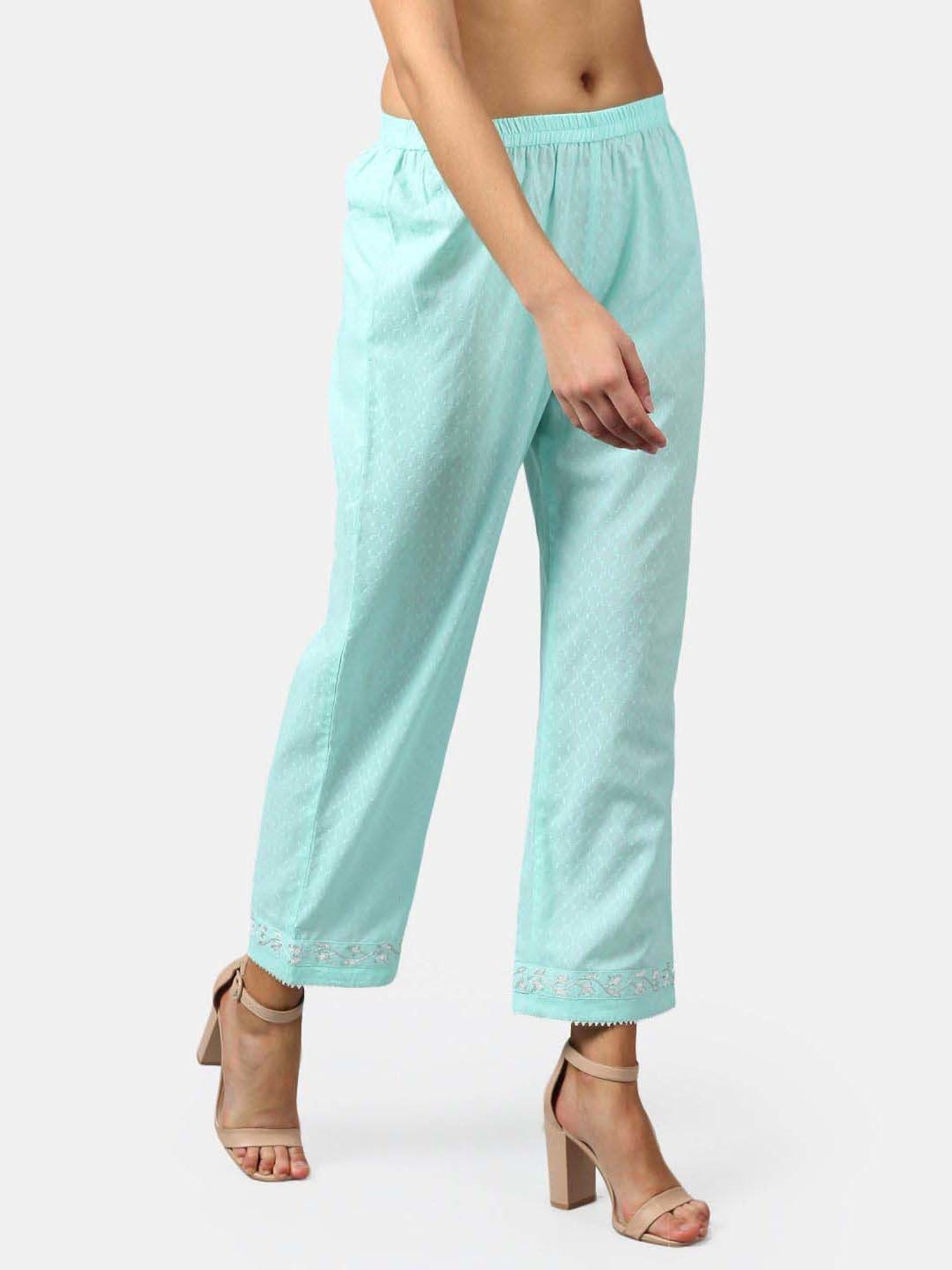 DART STUDIO Green Cotton Embroidered Palazzos