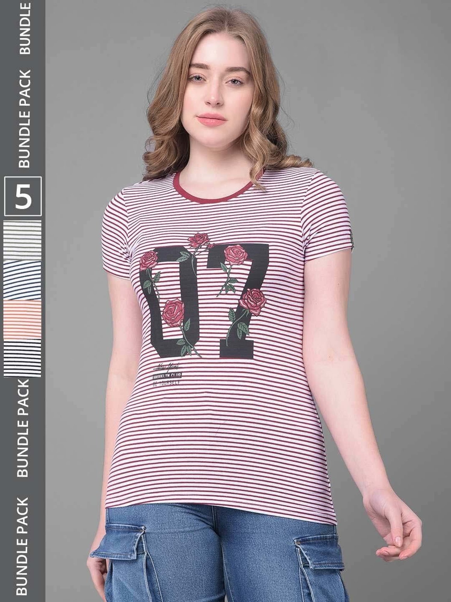 Dollar Orange & Blue Cotton Striped Sports T-Shirt - Pack Of 5