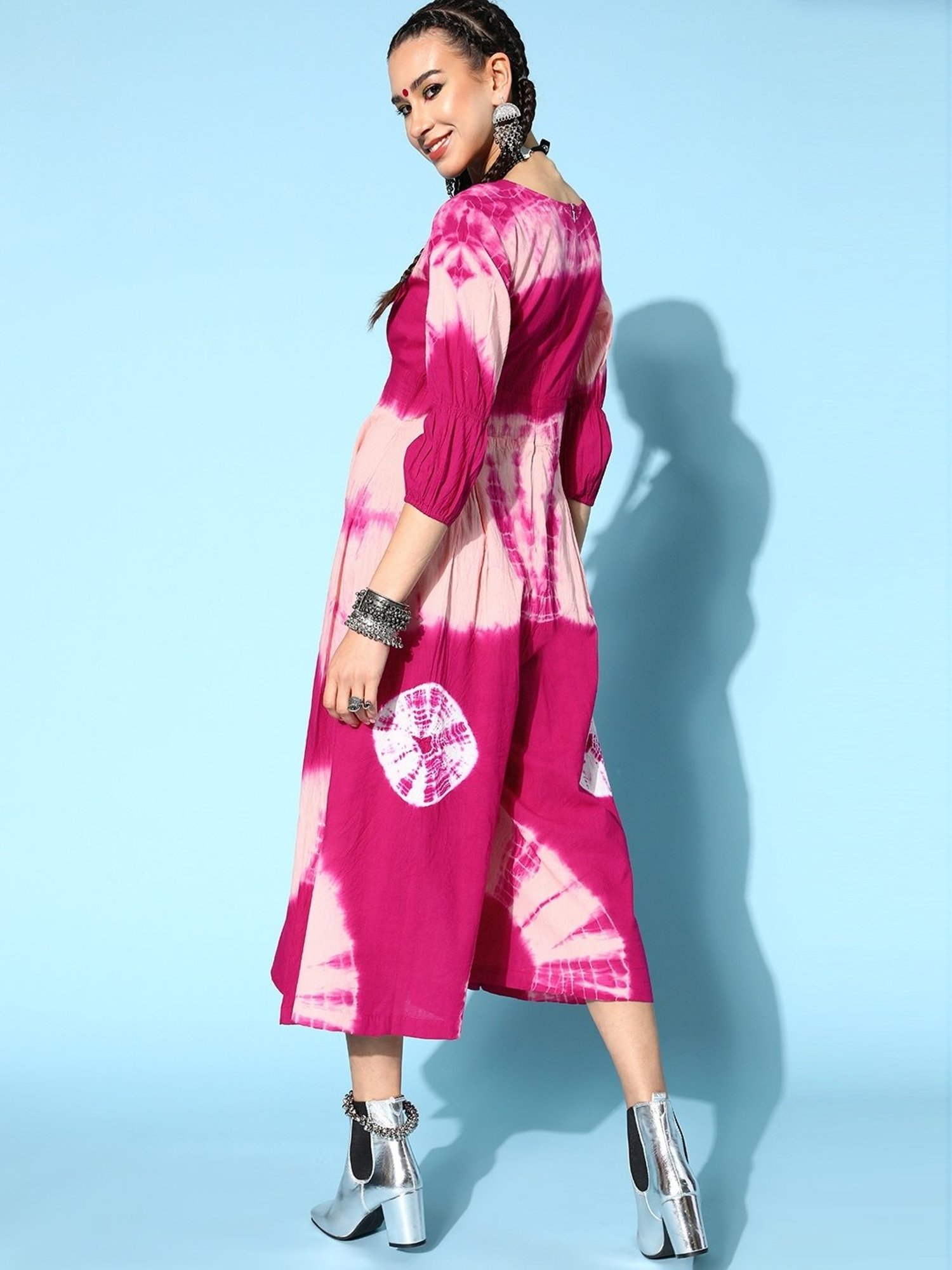 Kipek Pink Cotton Tie & Dye Jumpsuit