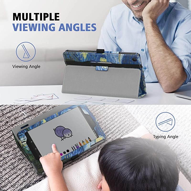 Case Fits Kindle Fire 7 Tablet (9th Generation, 2019 Release), Premium PU Leather Slim Folding Stand Shell Multiple Viewing Angles Cover with Auto Wake/Sleep - Starry Night