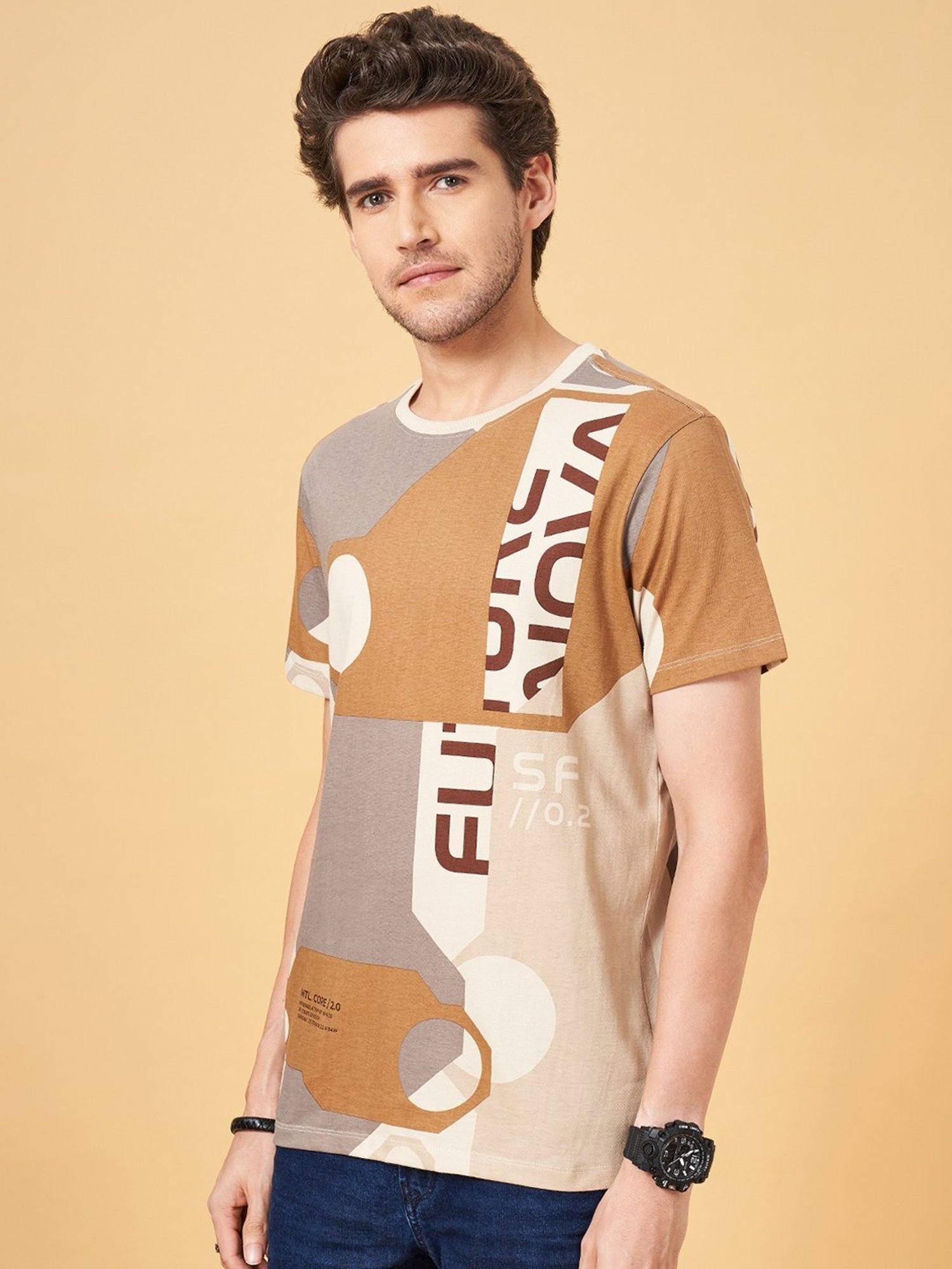 Sf Jeans By Pantaloons Sandshell Slim Fit Printed T-Shirt