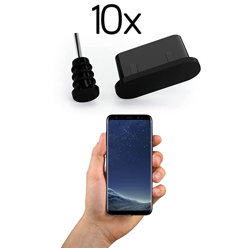 10x Anti Dust Plugs for Smartphone MacBook Laptop | USBC Dust Plug for Samsung Galaxy S8 S9 S10 | Silicone Dust Plug Black