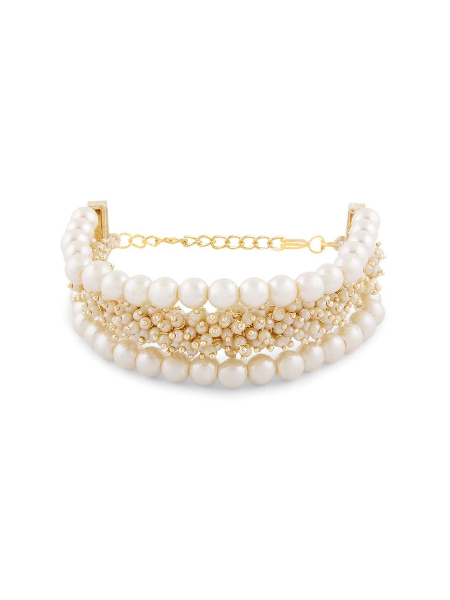 Zaveri Pearls Gold Tone Multistrand Cluster Pearls Ethnic Bracelet-ZPFK14610