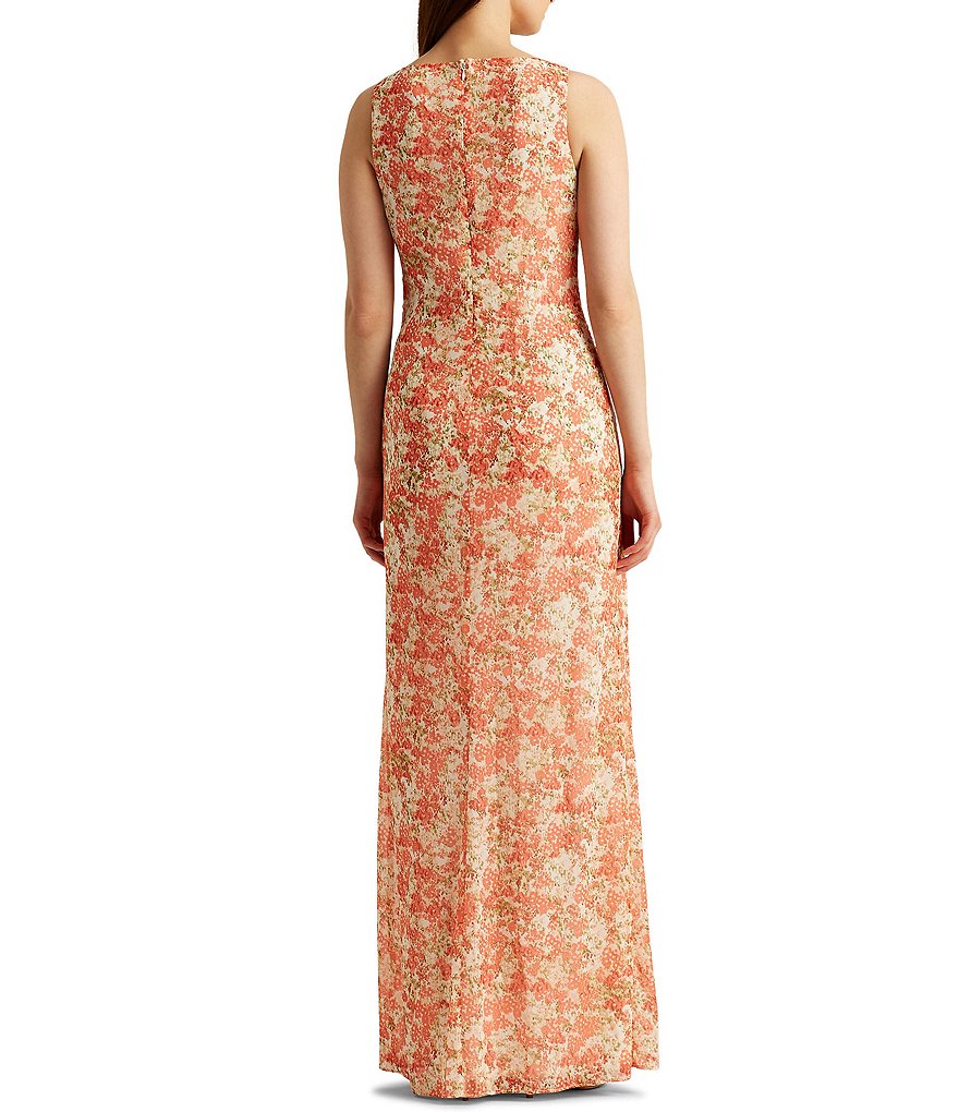 Jkara Chiffon Popover Beaded V-Neck 3/4 Capelet Sleeve Gown