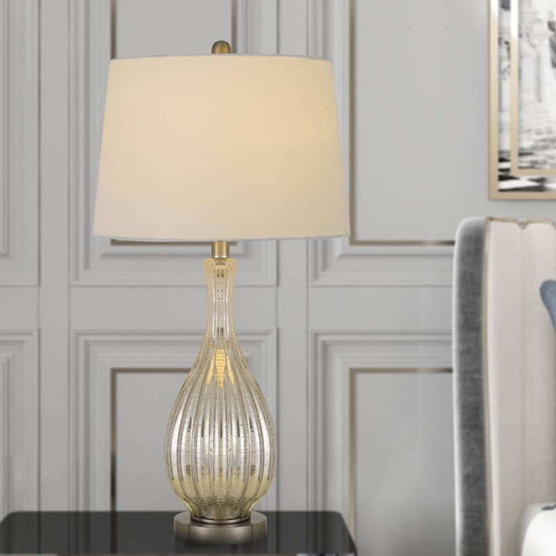 27.5" Goch Crackle Glass Table Lamps with Taper Drum Hardback Shade Brushed Steel - Cal Lighting