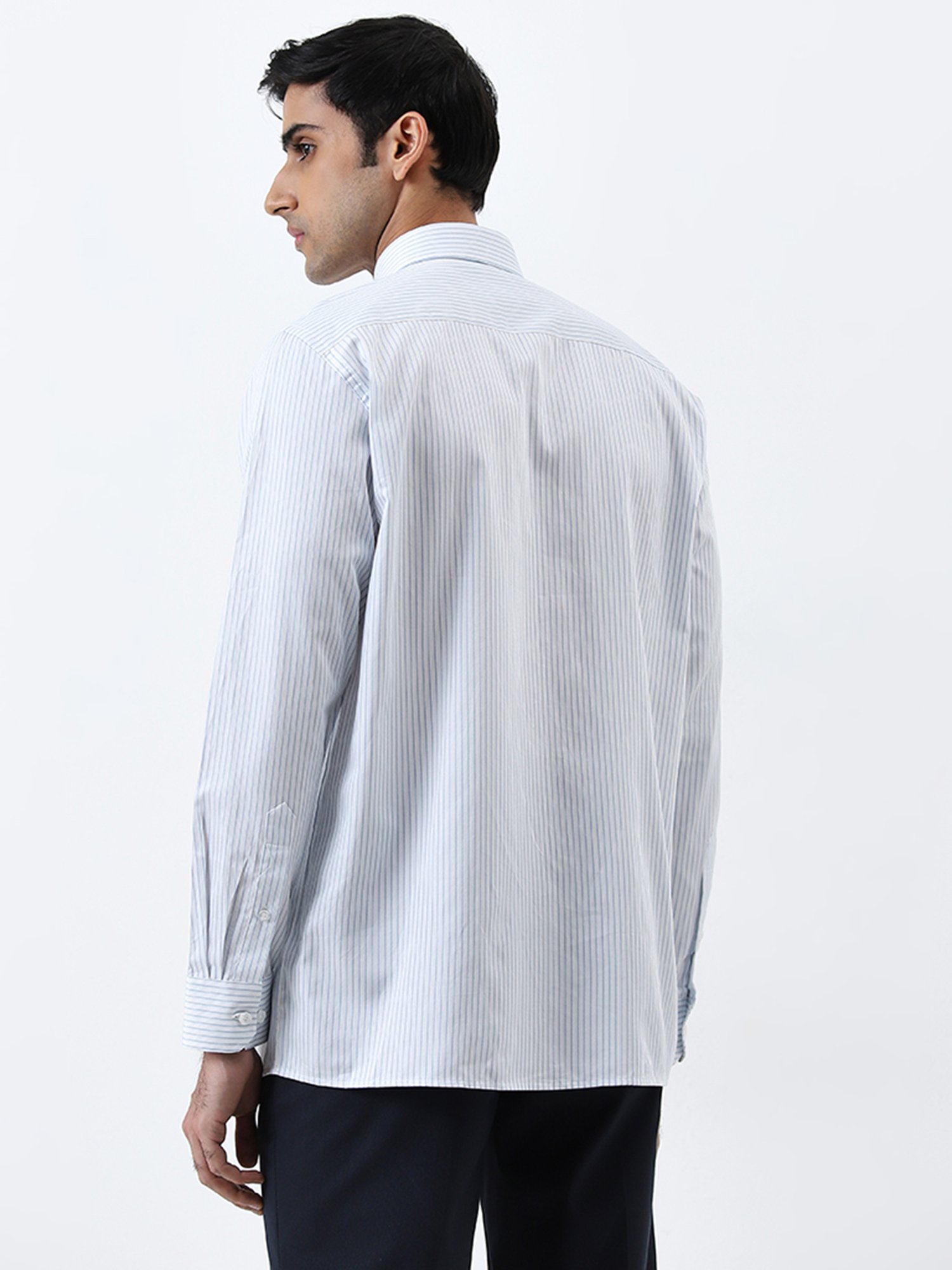 WES Formals by Westside Light Blue Striped Relaxed-Fit Cotton Shirt