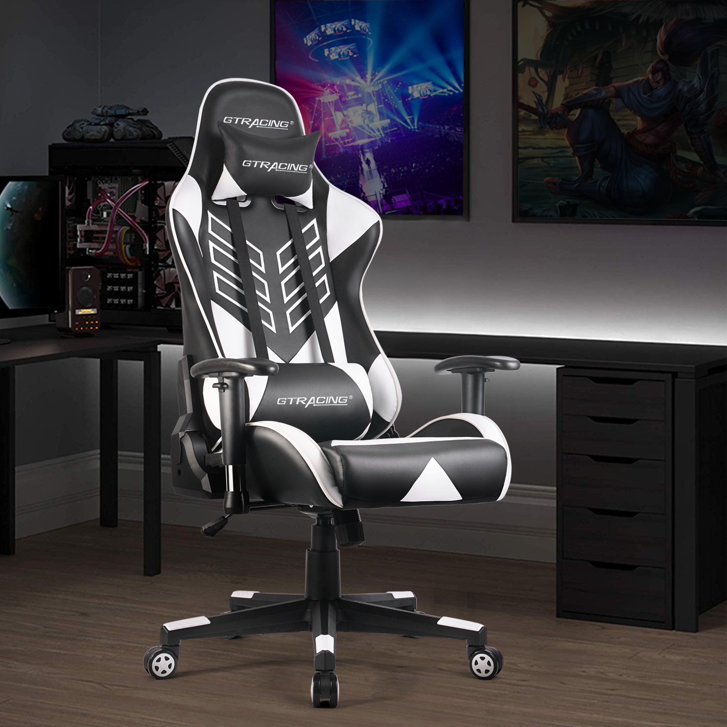 GTRACING Executive High-Back Gaming Chair Computer Office Chair PU Leather Swivel Chair Racing Chair