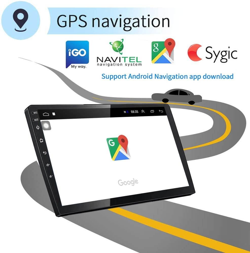 Podofo 10.1 Inch Android Car Stereo Double Din GPS Car Radio 2.5D HD Tempered Glass Mirror Multimedia MP5 Player Support Bluetooth WiFi FM Radio Dual USB Mirror Link with Backup Camera