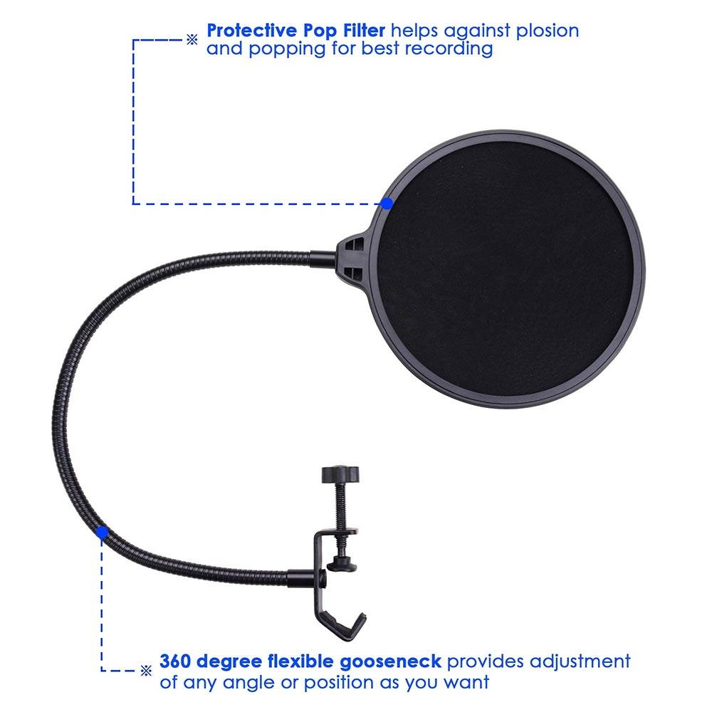 Pro Condenser Microphone w/ Shock Mount Arm Stand Pop Filter For Recording Studio Stage