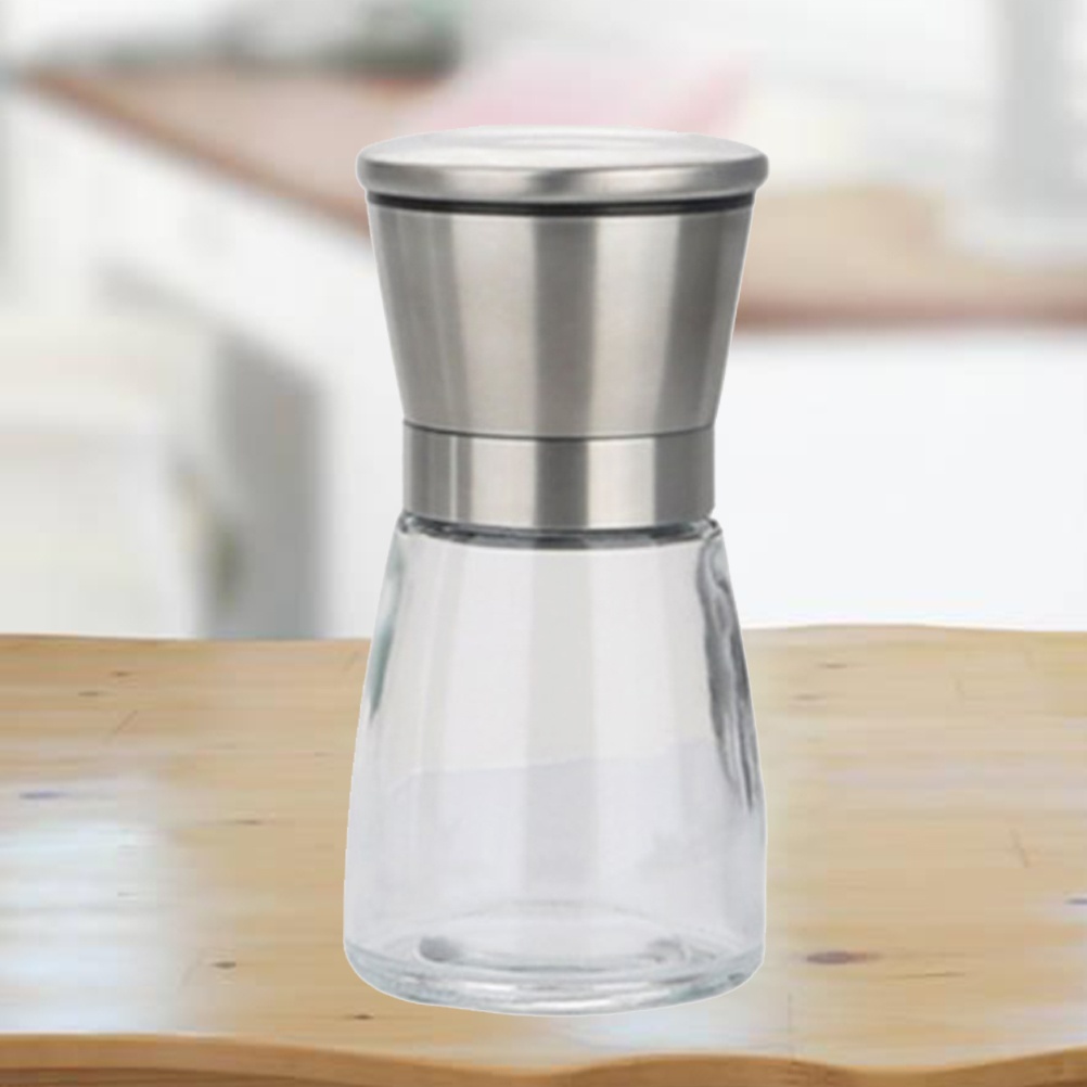 Premium Stainless Steel Salt and Pepper Grinder Handheld Glass Pepper Mill (Silver)