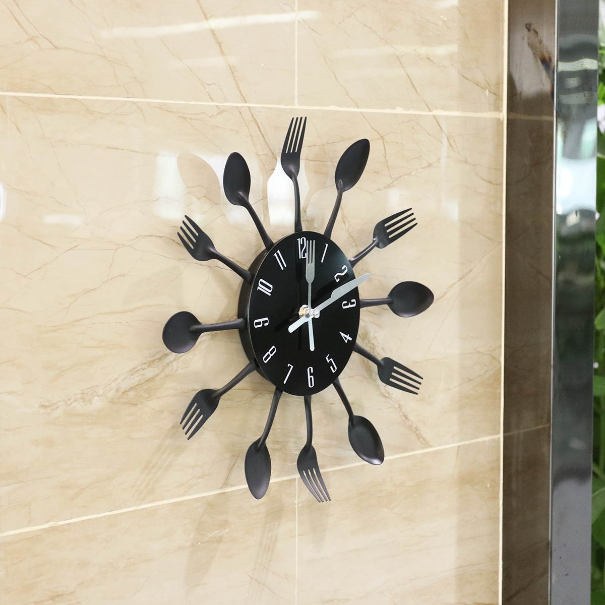 Creative Wall Clock Timelike Modern Cutlery Kitchen Spoon Fork Wall Clock Mirror Wall Decal for Home Decoration(Green)