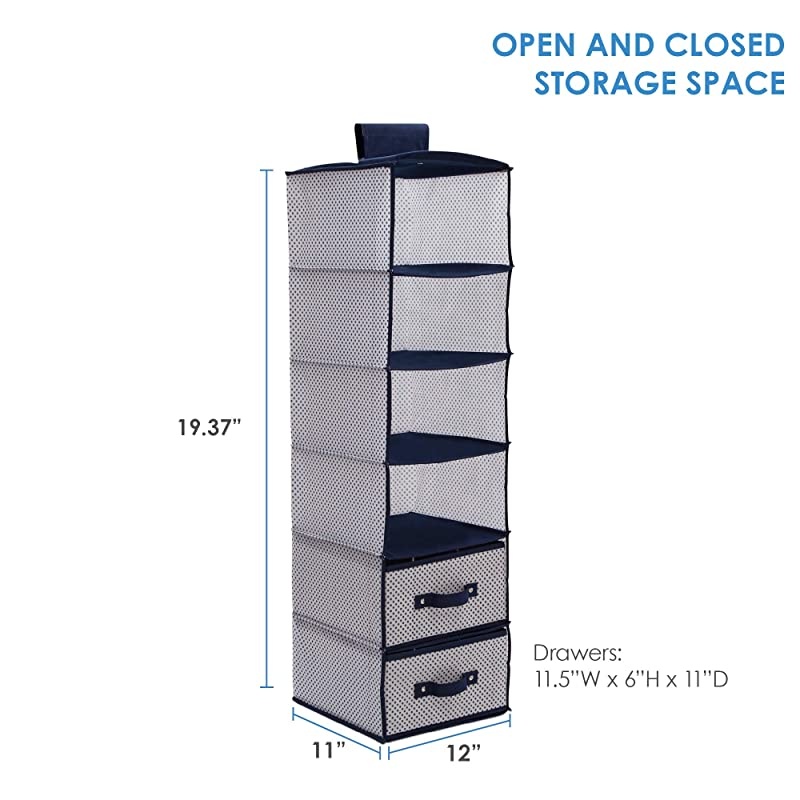 6 Shelf Hanging Wall Storage with 2 Drawers Easy StorageOrganization Solution Holds Sweaters Shirts Pants Accessories amp More Movable Drawers Allow for Customization Navy