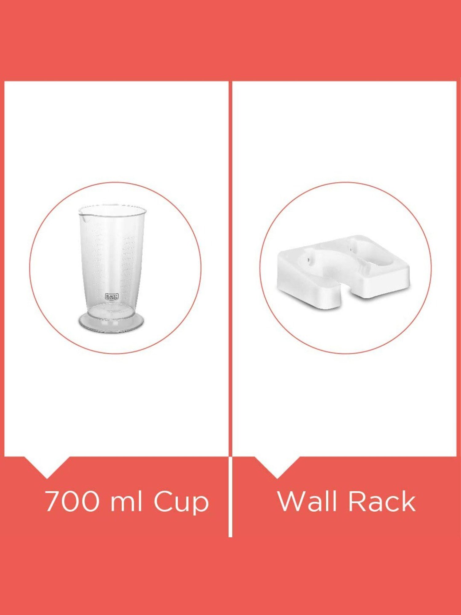 BLACK+DECKER BXBL6002IN Hand Blender 600W with Chopper, Whisk, Cup and Wall Rack (White)