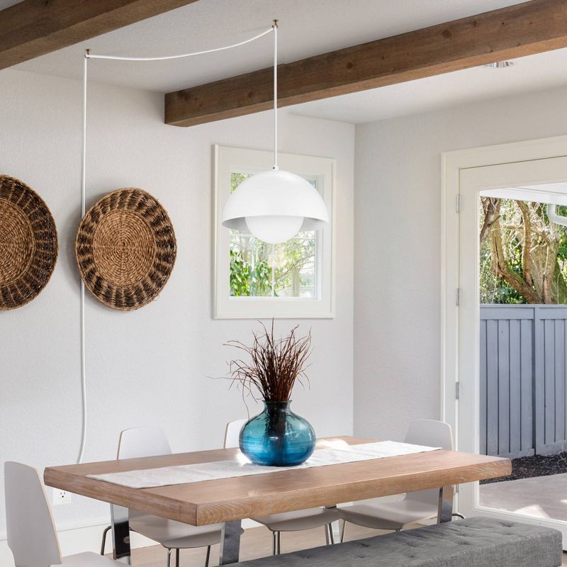 1-Light Amelia Plug-In Pendant with Glass Shade Matte White - Globe Electric